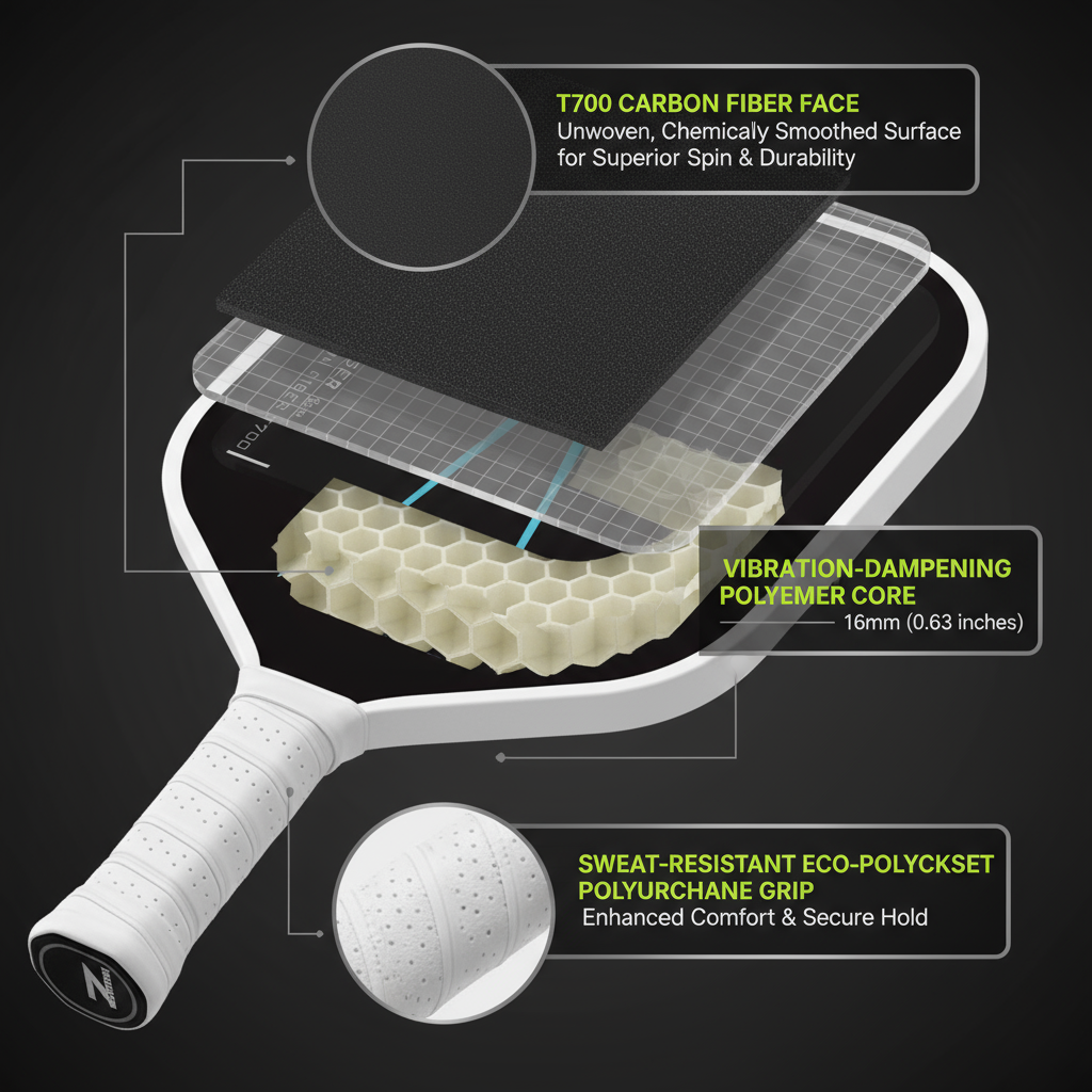 Tazzy Dagger – Carbon Fiber Pickleball Paddle 16mm | Thermoformed Build for Power & Precision