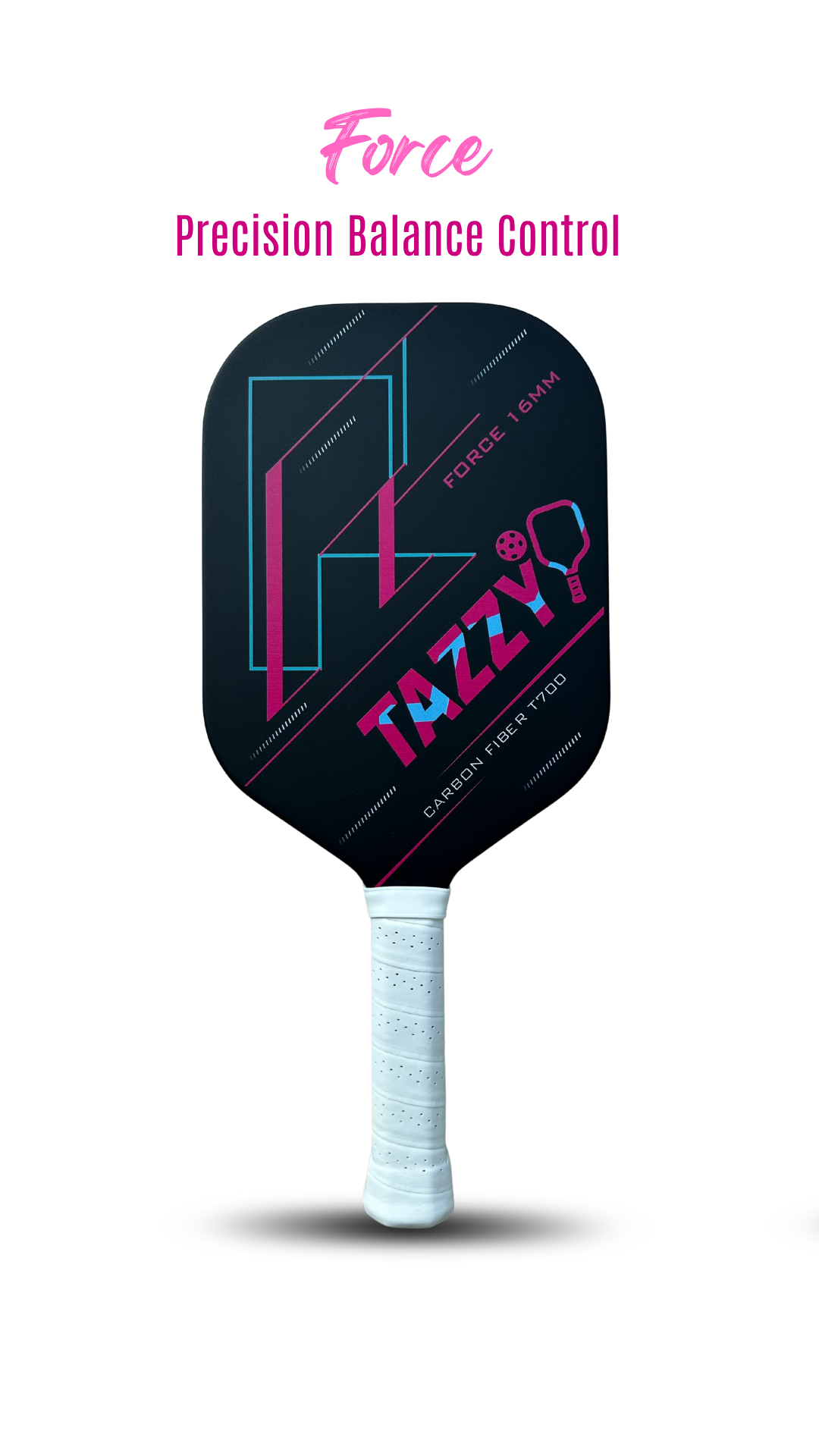 Tazzy Force - Carbon Fiber T700 Frameless Pickleball Paddle - Thermoformed - 16MM - Honeycomb Core