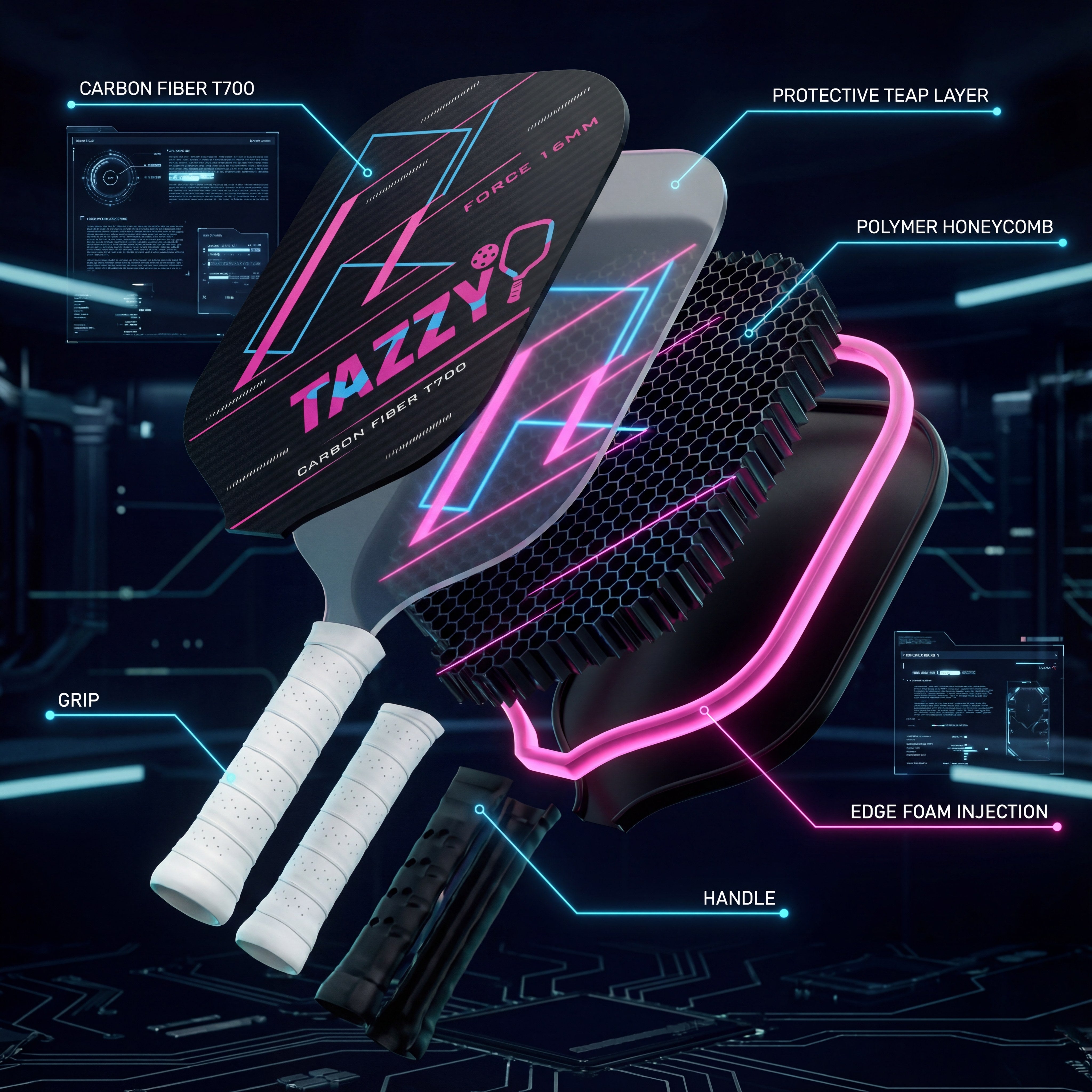 Tazzy Force 16mm T700 Carbon Fiber Pickleball Paddle | Power & Control
