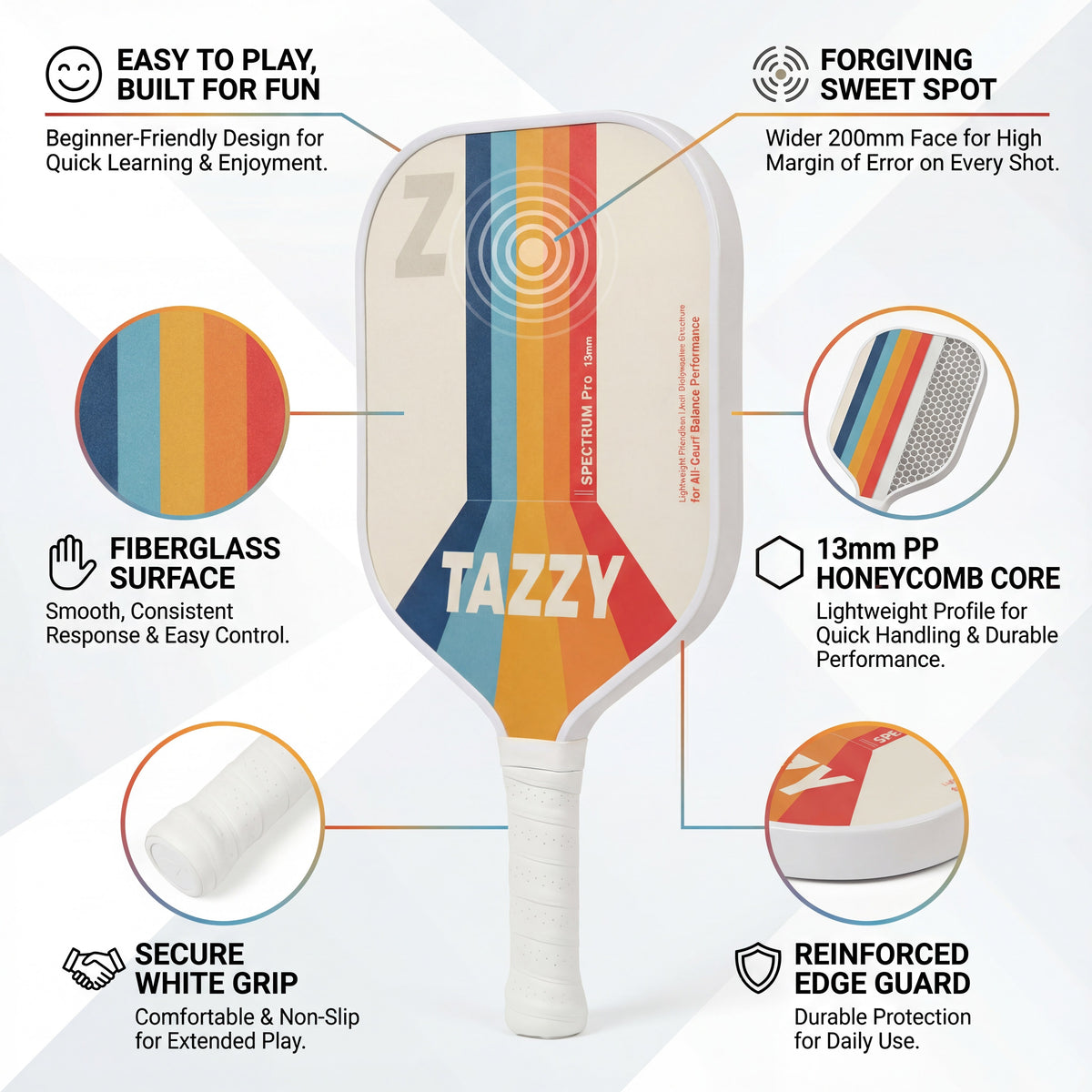 Tazzy Spectrum 13mm Fiberglass Pickleball Paddle for Beginners