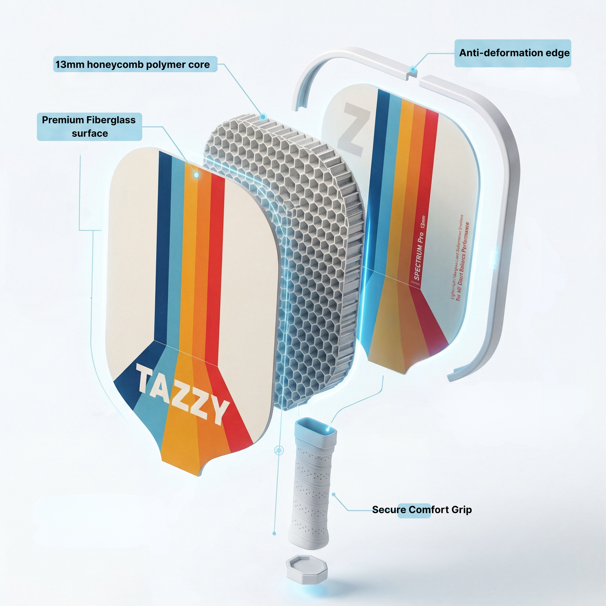 Tazzy Spectrum 13mm Fiberglass Pickleball Paddle for Beginners