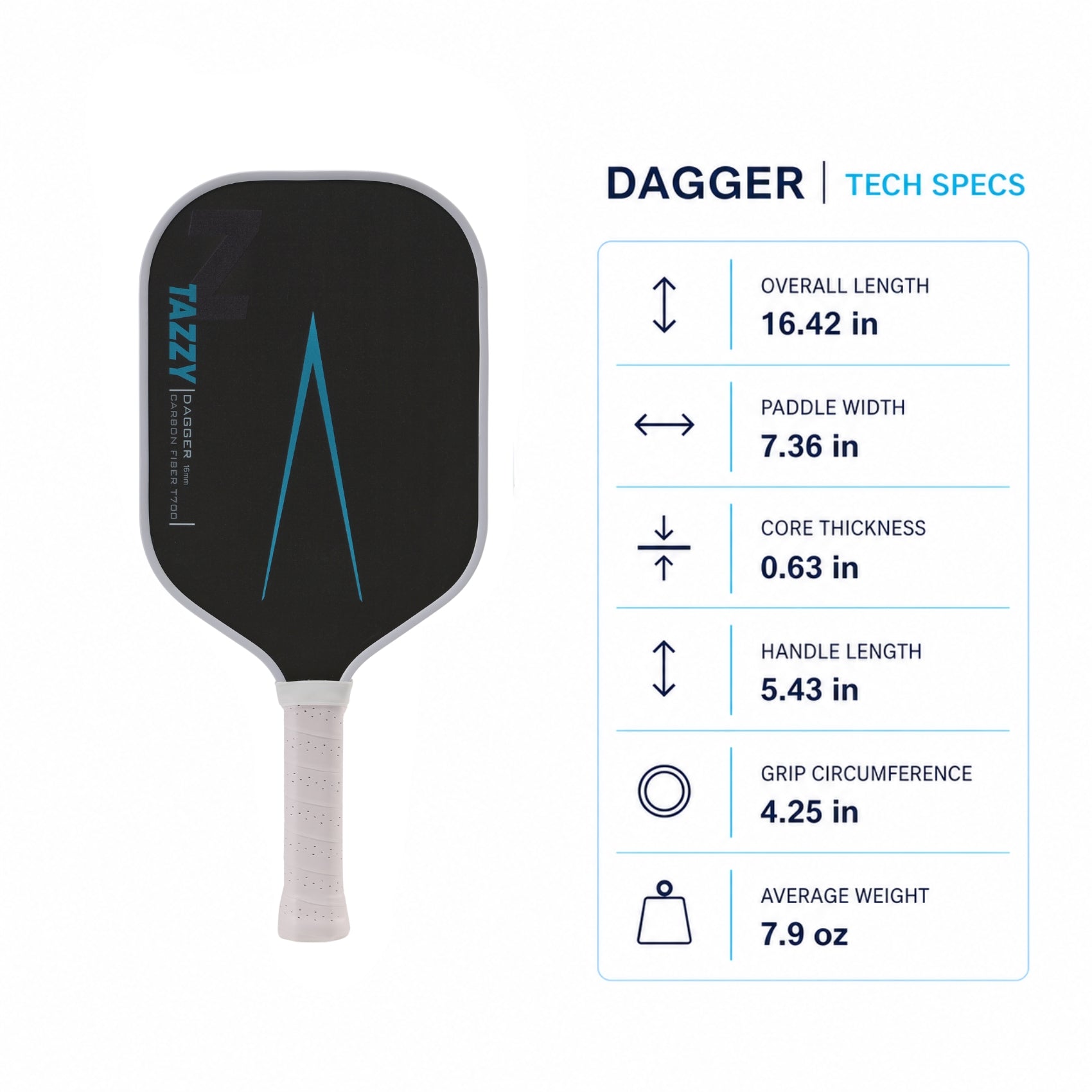 Tazzy Dagger 16mm Carbon Fiber Pickleball Paddle | Reach & Control