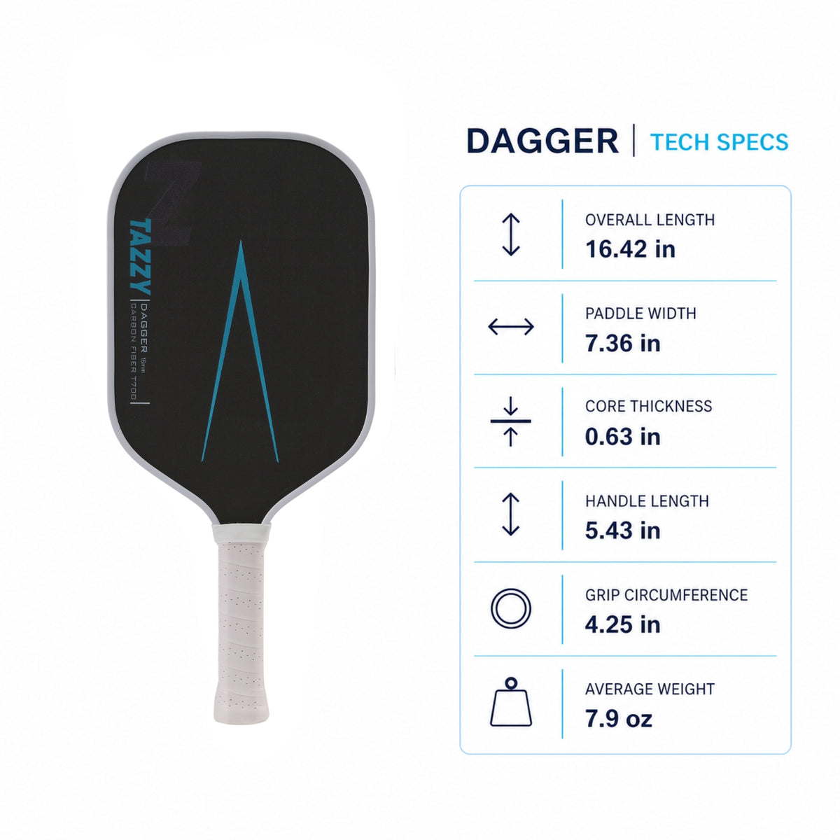 Tazzy Dagger 16mm Carbon Fiber Pickleball Paddle | Reach & Control