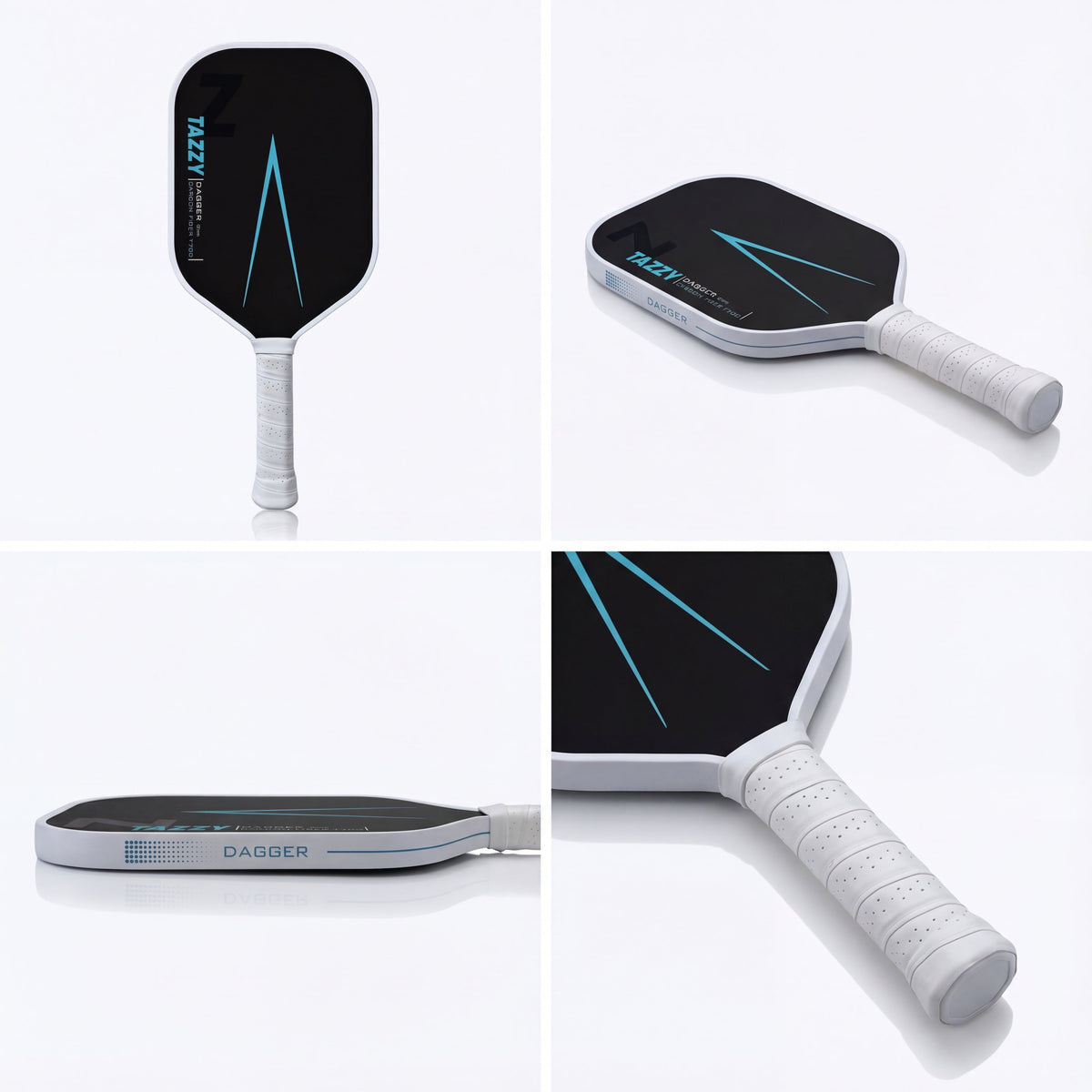 Tazzy Dagger 16mm T700 carbon fiber pickleball paddle shown from multiple angles